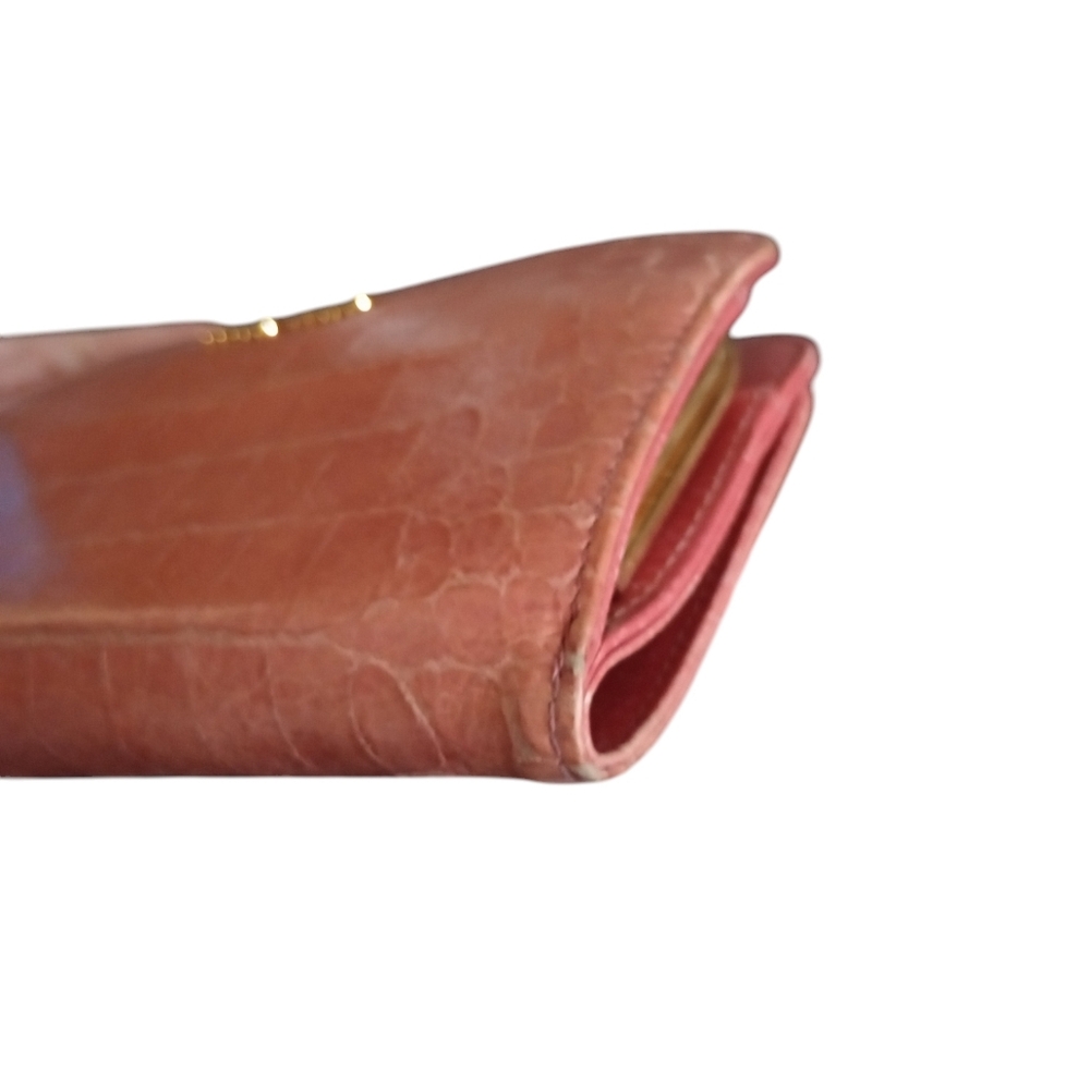 Miu Miu Peach Crocodile Embossed Leather Kiss Lock Wallet - Picture 10 of 14